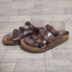 Women’s Birkenstock Florida Soft Brown Leather Slip-On Sandals Size 39 / 8-8.5
